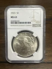 1923 Peace Dollar $1 Silver Coin NGC MS 63 Philadelphia Certified