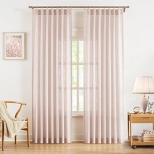 Pink Semi Sheer Curtain Panels 72 Inches Long,Bailey Pinch Pleated Linen Text...