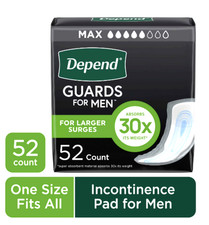 Depend Guards Incontinence Pads for Men, Maximum Absorbency, 52 Count