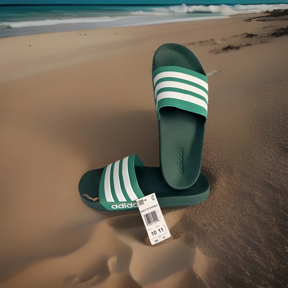 Sandalias Adidas Adilette para hombre talla 10. Rayas verdes/blancas. Nuevo con etiquetas Foto 3 de 4