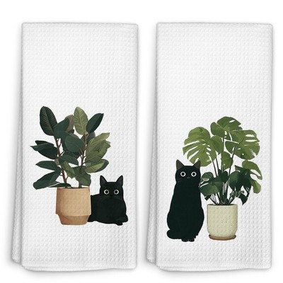 Black Cat Gifts Botanical Kitchen Towels Set of 2, Sage Green Farmhouse Plant...