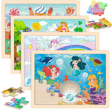 Puzzles for Kids Ages 4-6, 4 Packs Wooden Jigsaw Puzzles for Toddlers 2-4, Princ