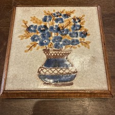 Vintage Italian Ceramic Tile Trivet Floral Fl...