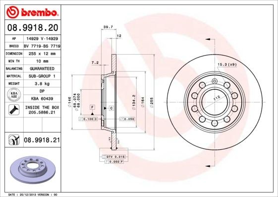 2Er Pack - Bremsscheibe 08.9918.21 Brembo FüR Audi VW Seat-image