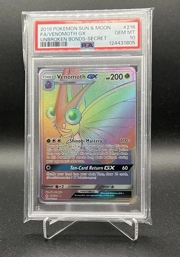 Pokémon Venomoth GX 216/214 - Unbroken Bonds Rainbow Rare Full Art PSA 10 GEM MT