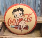 Vintage Coca Cola Betty Boop Porcelain Metal Domed Coke Sign