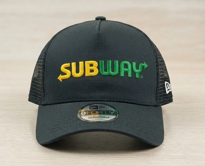 Subway Logo Black Mesh Trucker Hat Flat 2D Embroidery Adjustable Cap