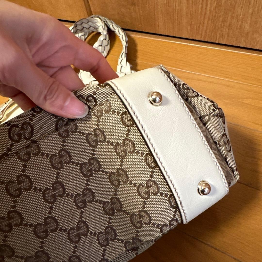 GUCCI GG Canvas Tote Bag Brown Large Vintage Authentic with Leather Handles thumbnail 8