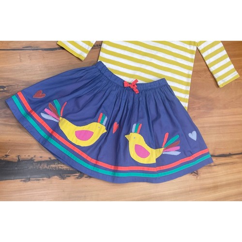 NEW Mini Boden Love Bird Appliqué Skirt Blue 5 - 6 y