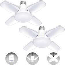 LED Garage Lights 2 Pack,Led Shop Light with 4 Panels Deformable E26/E27 Ceiling