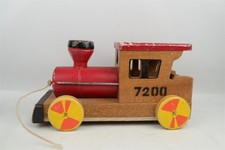 Large Vintage Child's Wooden Pull Toy Train Engine Locomotive Made in Japan