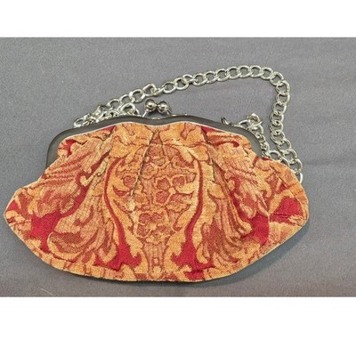 Apt. 9 Tapestry Kiss Lock Clutch Bag Burgundy Gold Floral Damask Evening Purse