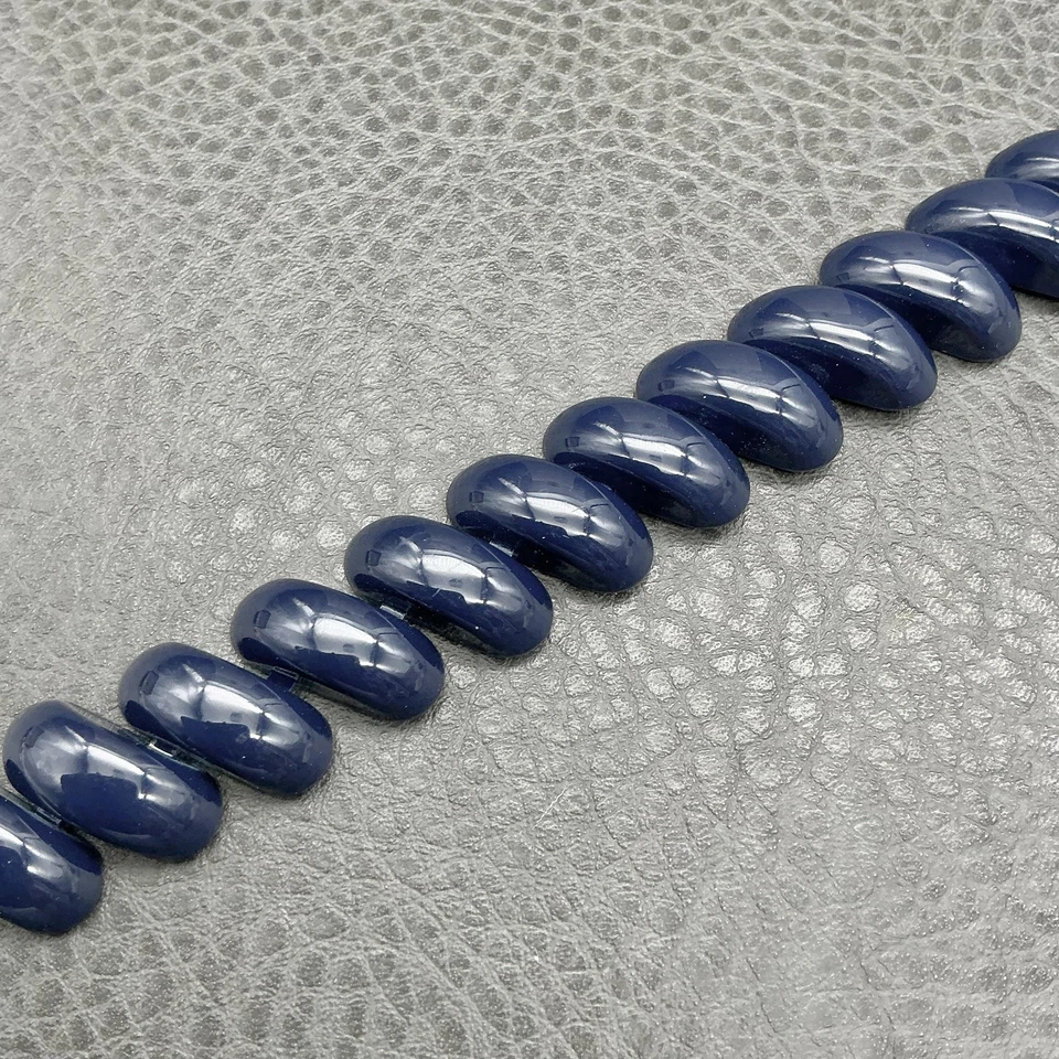 Pulsera Monet Vintage Gruesa Azul Marino Esmalte Acanalado Tono Dorado Cierre Firmada Foto 3 de 4