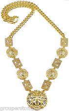 Egyptian Necklace New 5 Pendant Head 6 Square Inserts 37 Inch 10 MM Cuban Link 