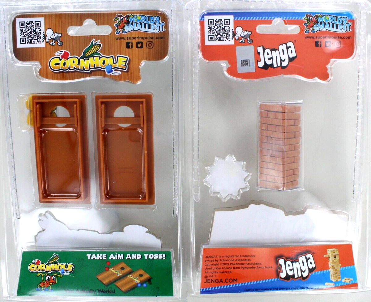 Lot of 2 World's Smallest Mini Game Toys - JENGA & CORNHOLE - New