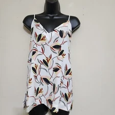 MADISON Large V Neck Floral Tulip Chiffon Draping Retro Flowing Tank White Multi