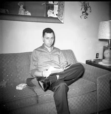 Vintage  Negative B&W Med Format Serious Young Man with Book #296
