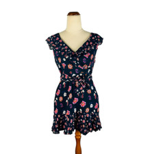La Maison Talulah Faux Wrap Dress Size S Navy Pink Floral Sleeveless Ruffles