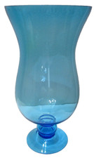 Vintage Large Art Glass Vase 15 1/8" Tall Hand-Blown Blue Hurricane Flared Rim