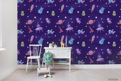 3D Planet Spaceship Astronaut Gun Self-adhesive Removable Wallpaper Murals Wall