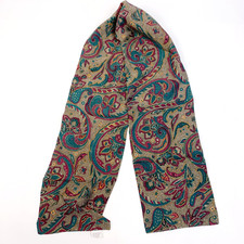 Vintage Rayon Made in Poland Rectangle Paisley Floral Neck Scarf 7.5" x 56"