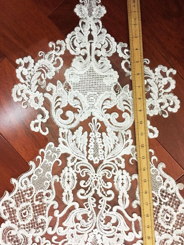 Encaje Floral Aplique Blanco Crudo Boda Vestido Ribete Bordado Traje Motivo 1PC - Imagen 3 de 4