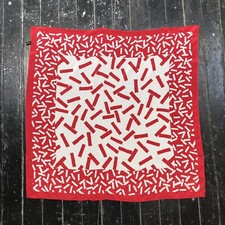 VTG Silk Japanese Red  White Abstract Confetti Large 31  Square As Is