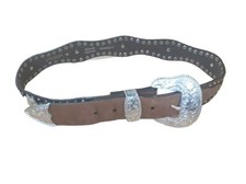 Nocona Hair On Hide Leather Belt Conchos Rhinestones Brown Western Vtg 90s Med