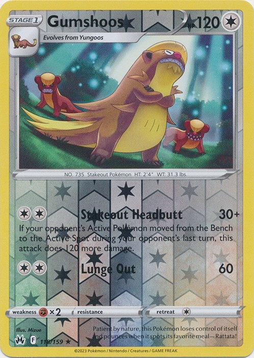 Reverse Holo Gumshoos 118/159 Rare Crown Zenith Pokemon TCG