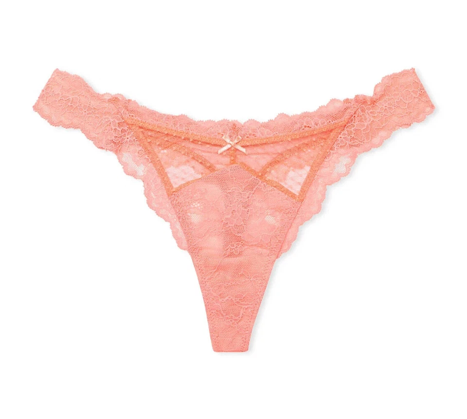 Calcinha Tanga Victoria's Secret Dream Angels Grande Laranja Renda Malha Laço Fofo Novo com etiquetas - Imagem 2 de 4