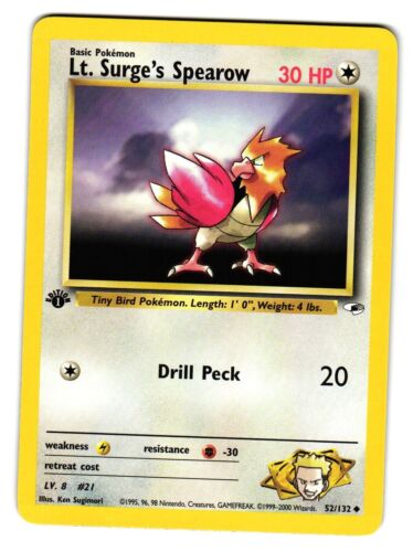 Lt. Surge's Spearow 52/132 Gym Heroes 1st Edition 2000 Light Play LP - Picture 1 of 2