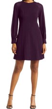 CALVIN KLEIN A-LINE DRESS. CHIFFON CUFF SLEEVE, AUBERGINE, SIZE 6 NWT