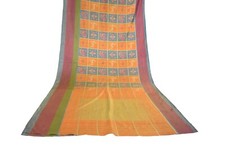FNC Vintage Orange Sambalpuri Ikat Sarees Handwoven Art Silk Sari Fabric Antique