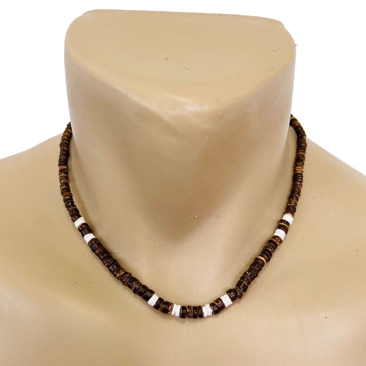 Lanai Coconut Shell Discs Brown Mens Bead Choker Necklace