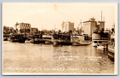 Private Yachts Anchored in Miami Florida Royal Palm Hotel c1920 Real Photo RPPC