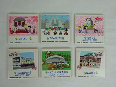 Snoopy In Ginza Japan 2009 ~ Collection of 6 Ceramic Coasters ~ Yoko Hiro Yukari