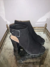 Vionic Perk Blakey Sandals Womens 7 Black Suede Open Toe Heels Comfort