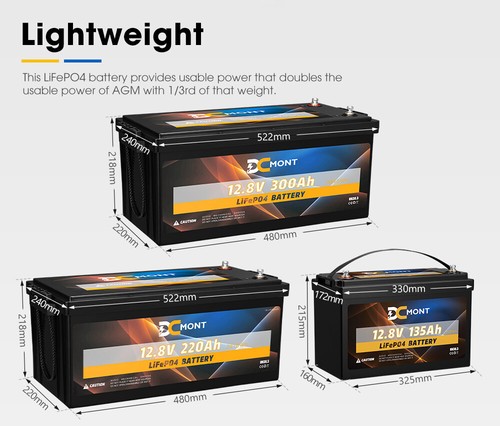 DC MONT 12V 135AH 220AH 300AH Lithium Iron Phosphate Battery LiFePO4 Deep Cycle - Picture 10 of 38