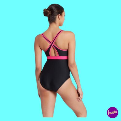 ZOGGS Women's Dakota Crossback One-Piece Swimsuit, Black/Magenta, UK 16 (EU 40) - Picture 3 of 9
