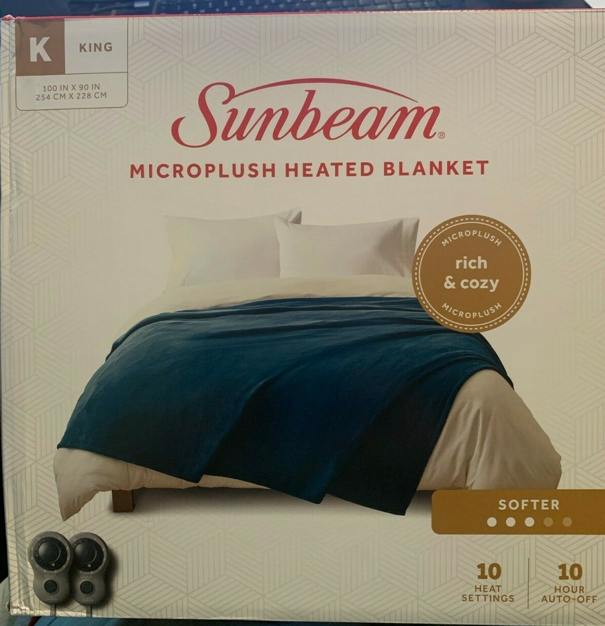 Sunbeam Microplush Heated Blanket KING 100" X 90" BLUE New