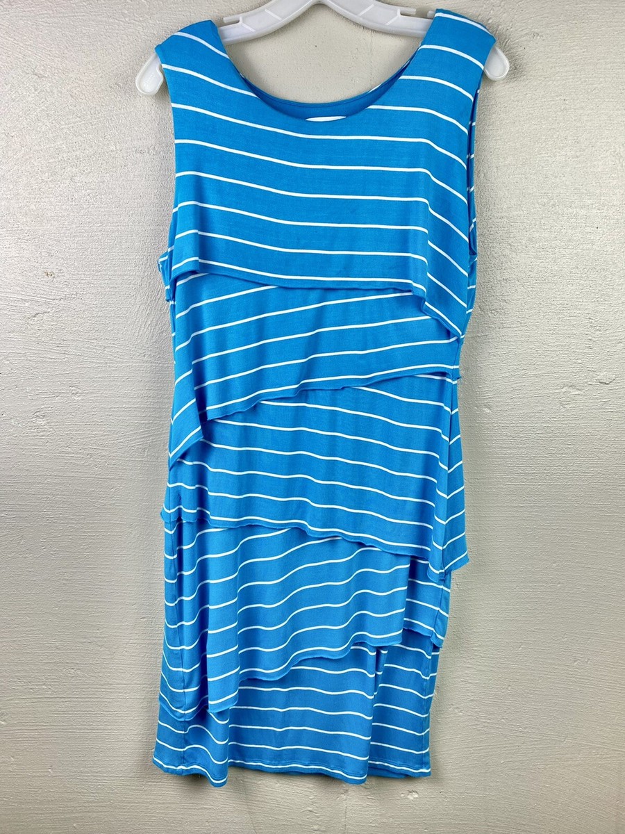 Calvin Klein Womens Blue & White Striped Dress With Layers Size M
