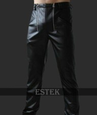 Men's Genuine High Quality Cowhide Leather Carpenter Pants Casual Trousers Jeans