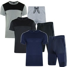 Mens Polyester T Shirt Shorts Zip Full Track Suit Outfit Set Summer Comfort