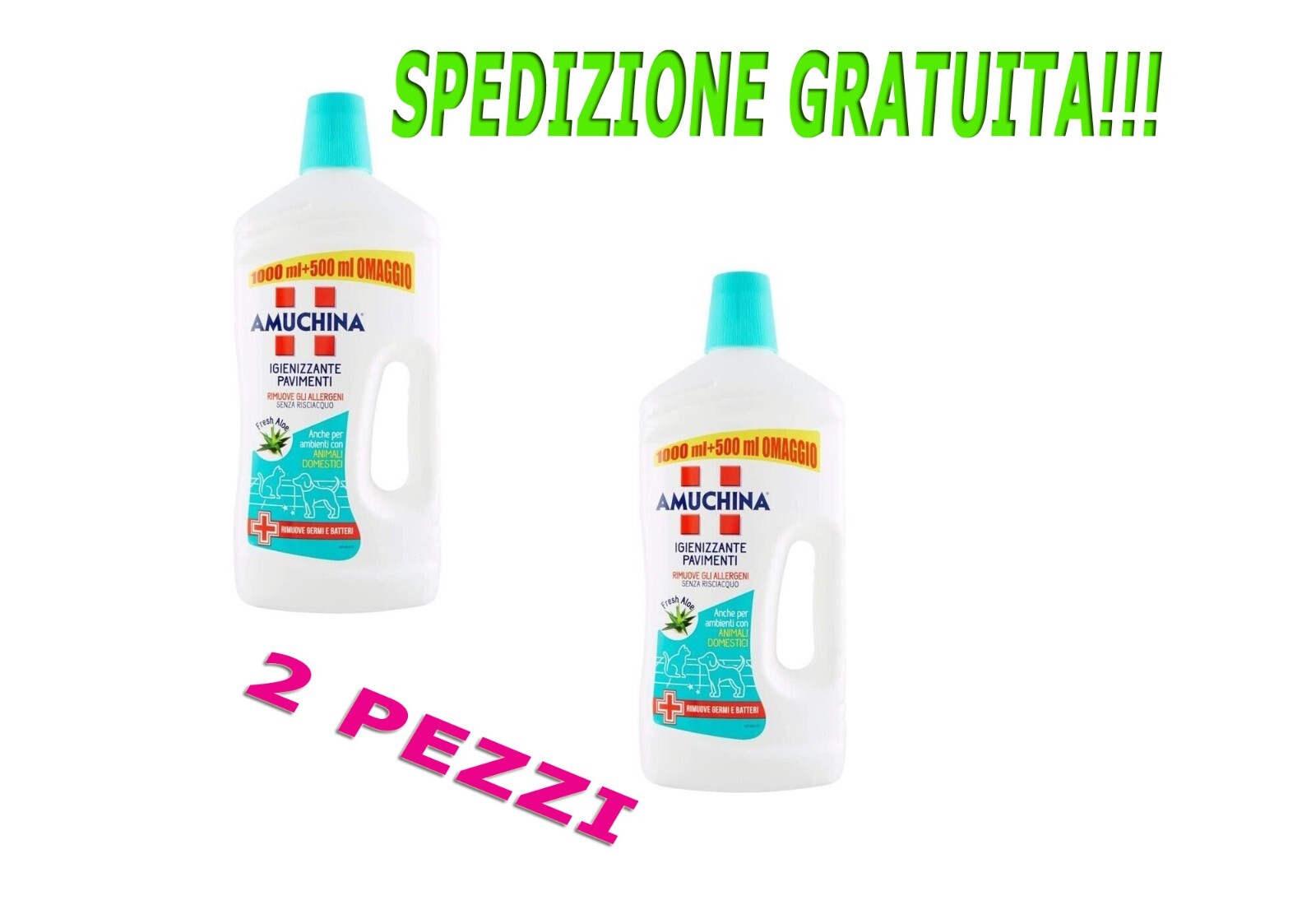 AMUCHINA DETERSIVO IGIENIZZANTE PAVIMENTI ALOE, 2pz da 1.5lt SPEDIZIONE GRATIS