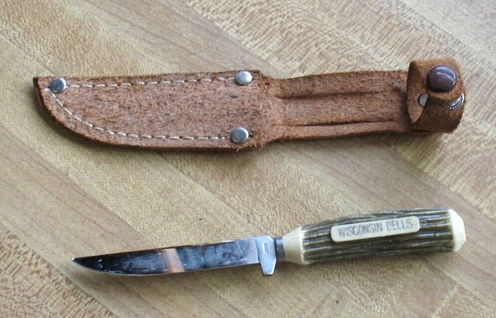 Vintage WISCONSIN DELLS. Souvenir Fixed Blade Knife Leather Sheath eBay