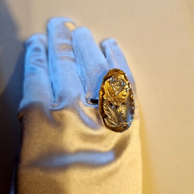 Bague Vintage Argent 925 Grand Plateau 35x22mm Motif Rose - Taille 59 Occasion