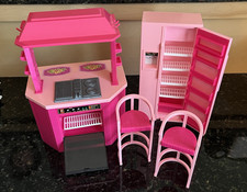 Vintage Barbie Kitchen Playset   Refrigerator, Kitchen Island  2 Chairs