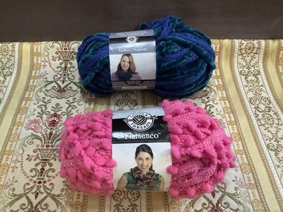 Loops & Threads Radiant Mesh Ruffle Yarn Sapphire Flamenco Hot Pink LOT of 2