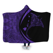 Hawaiian Map Manta Ray Polynesian Hooded Blanket - Purple - Circle Style - AH