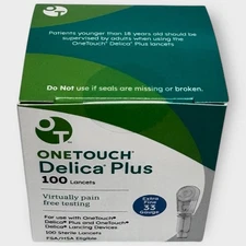 OneTouch Delica Plus Lancets Box of 100 Extra Fine 33 Gauge NEW IN BOX